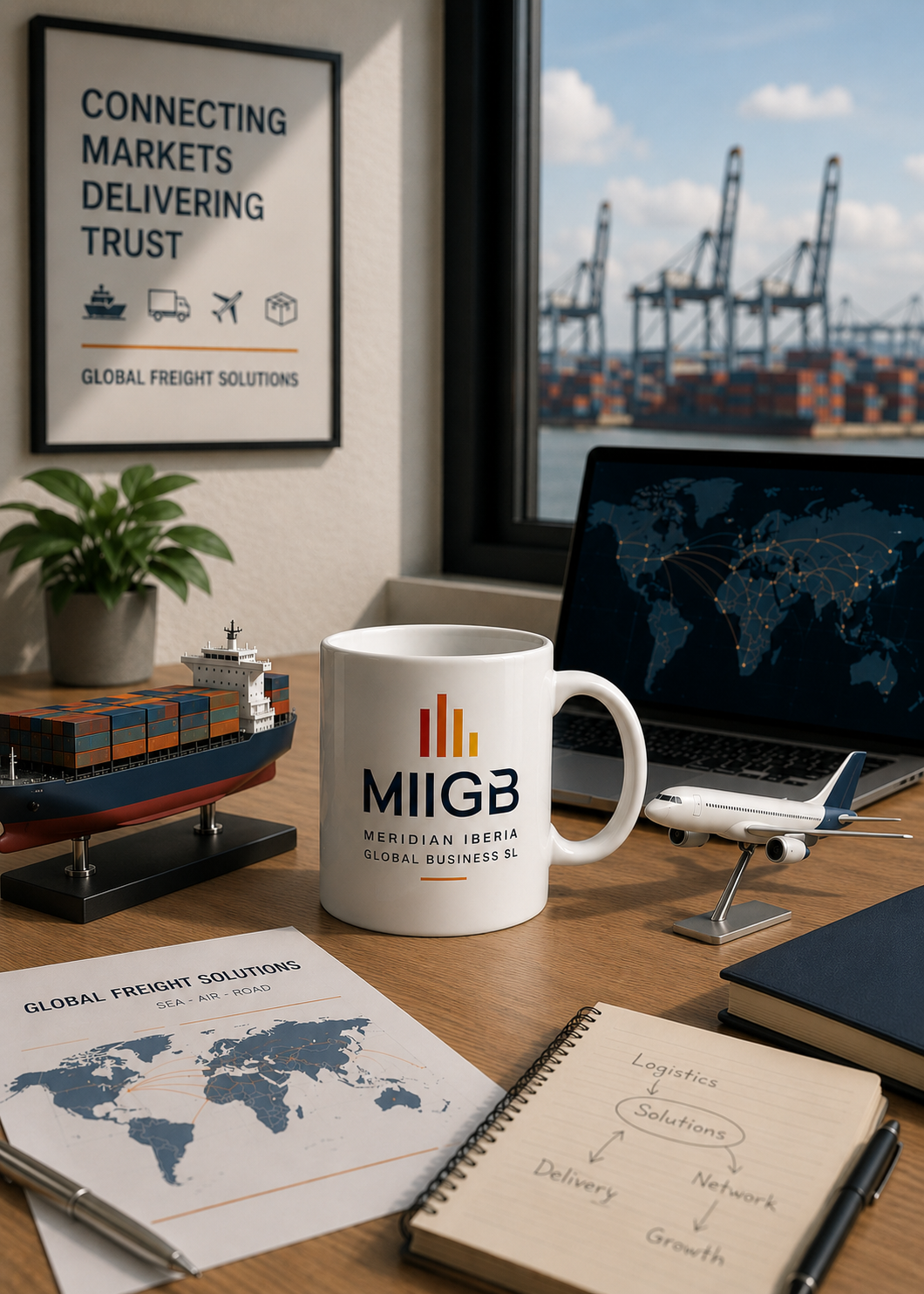 Taza MIGB sobre un escritorio